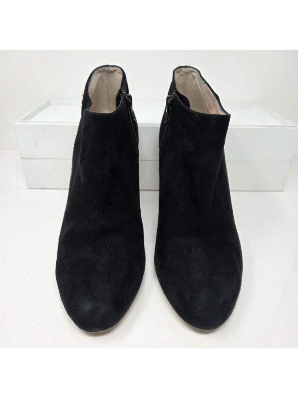 Kate Spade Aldaz Ankle Boots Womens 9 Black Suede Gold Bow Block Heel Booties - Picture 3 of 9